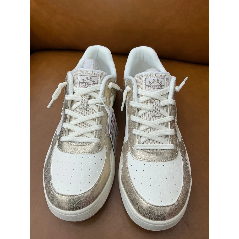 Skechers BOBS Cute Court Glitz Look Women 11 White Gold New Metallic Sneakers